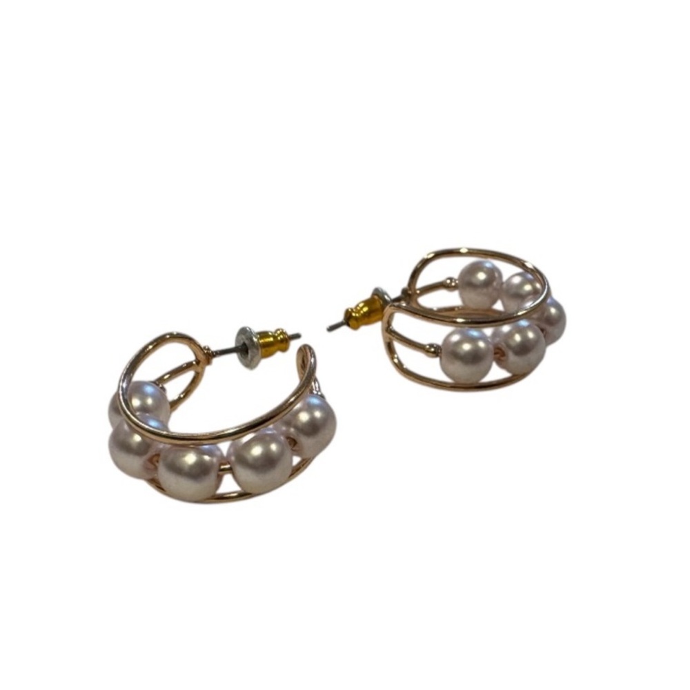 Gold-Tone Pearl Accent Hoop Earrings